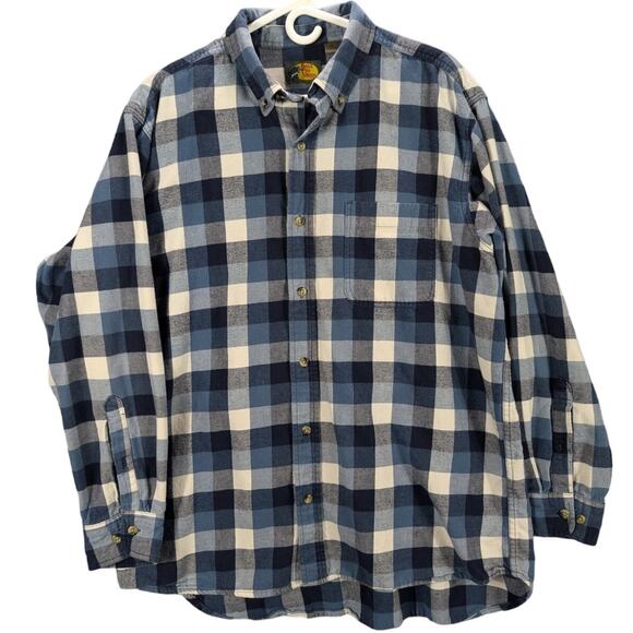 Bass pro flannel shirt Mens Extra Large Blue White Plaid Checks Outdoors Fishing - Picture 1 of 7